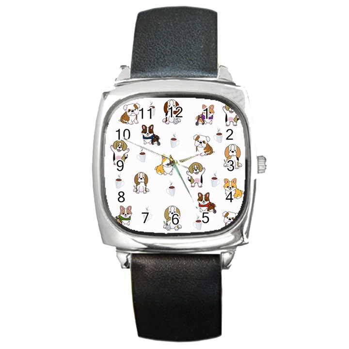 Hot Chocolate Puppies Hot Cocoa Square Metal Watch