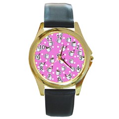 Coffee Chocolate Milk Drink Hot Round Gold Metal Watch by Wegoenart