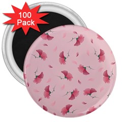 Flowers Pattern Pink Background 3  Magnets (100 Pack) by Wegoenart