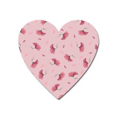 Flowers Pattern Pink Background Heart Magnet by Wegoenart