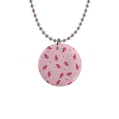 Flowers Pattern Pink Background 1  Button Necklace by Wegoenart