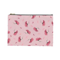 Flowers Pattern Pink Background Cosmetic Bag (large) by Wegoenart