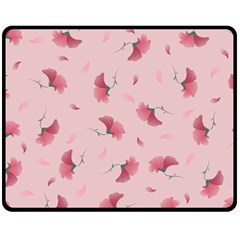 Flowers Pattern Pink Background Fleece Blanket (medium)  by Wegoenart