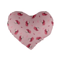 Flowers Pattern Pink Background Standard 16  Premium Flano Heart Shape Cushions