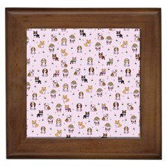 Puppies Dog Pattern Drawing Framed Tile by Wegoenart