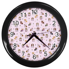 Puppies Dog Pattern Drawing Wall Clock (black) by Wegoenart