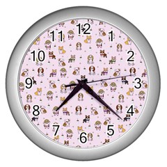 Puppies Dog Pattern Drawing Wall Clock (silver) by Wegoenart