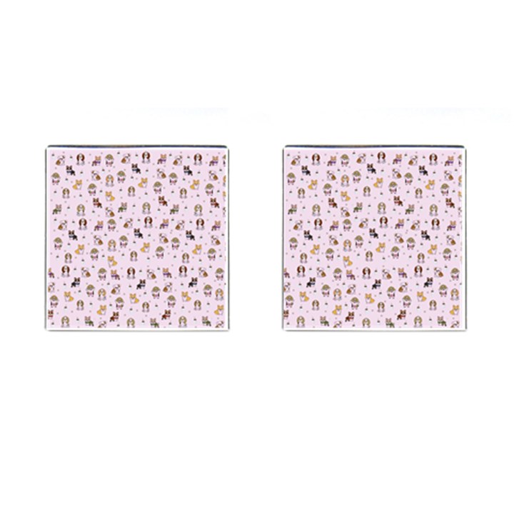 Puppies Dog Pattern Drawing Cufflinks (Square)