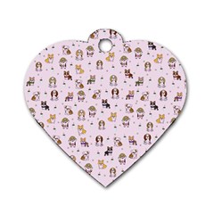 Puppies Dog Pattern Drawing Dog Tag Heart (one Side) by Wegoenart