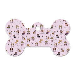 Puppies Dog Pattern Drawing Dog Tag Bone (one Side) by Wegoenart