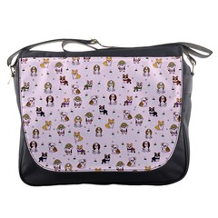 Puppies Dog Pattern Drawing Messenger Bag by Wegoenart