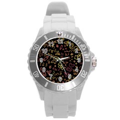 Background Graphic Beautiful Round Plastic Sport Watch (l) by Wegoenart