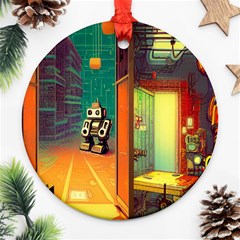 Illustration Robot Cute Sweet Futuristic Ornament (round) by Wegoenart