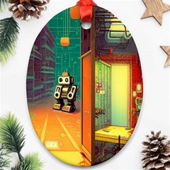 Illustration Robot Cute Sweet Futuristic Ornament (oval) by Wegoenart