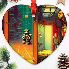 Illustration Robot Cute Sweet Futuristic Ornament (heart) by Wegoenart