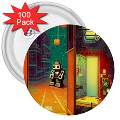 Illustration Robot Cute Sweet Futuristic 3  Buttons (100 Pack)  by Wegoenart