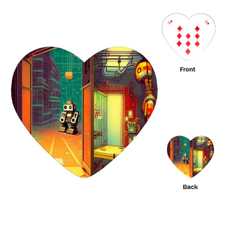 Illustration Robot Cute Sweet Futuristic Playing Cards Single Design (Heart)