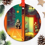 Illustration Robot Cute Sweet Futuristic Round Ornament (Two Sides) Front