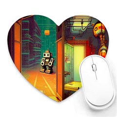 Illustration Robot Cute Sweet Futuristic Heart Mousepad by Wegoenart