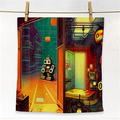 Illustration Robot Cute Sweet Futuristic Face Towel by Wegoenart