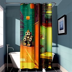 Illustration Robot Cute Sweet Futuristic Shower Curtain 36  X 72  (stall)  by Wegoenart