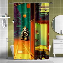 Illustration Robot Cute Sweet Futuristic Shower Curtain 48  X 72  (small)  by Wegoenart