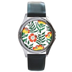 Painting Flower Leaves Forest Round Metal Watch by Wegoenart