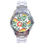 Painting Flower Leaves Forest Stainless Steel Analogue Watch Front