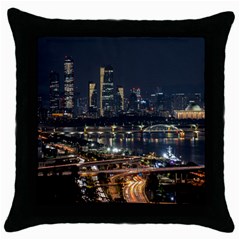 Seoul Building City Night View Throw Pillow Case (black) by Wegoenart