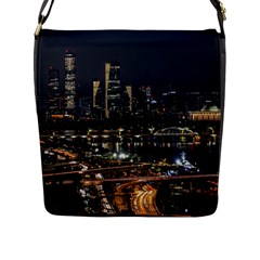 Seoul Building City Night View Flap Closure Messenger Bag (l) by Wegoenart