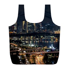 Seoul Building City Night View Full Print Recycle Bag (l) by Wegoenart