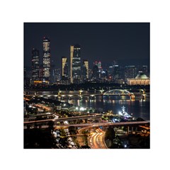 Seoul Building City Night View Square Satin Scarf (30  X 30 ) by Wegoenart