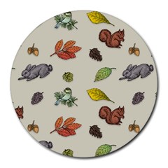 Autumn Fall Animals Nature Season Round Mousepad by Wegoenart