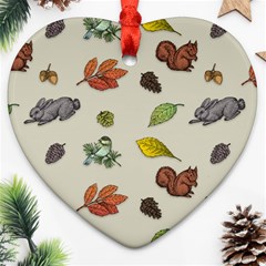 Autumn Fall Animals Nature Season Ornament (heart) by Wegoenart