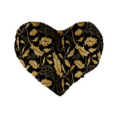 Natura Premium Golden Leaves Standard 16  Premium Flano Heart Shape Cushions