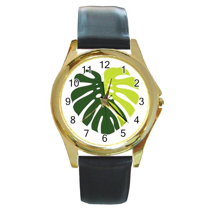 Monstera  Round Gold Metal Watch