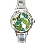 Banana Leaves Tropical Round Italian Charm Watch Front