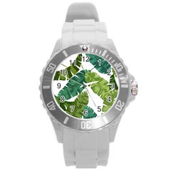 Banana Leaves Tropical Round Plastic Sport Watch (l) by ConteMonfrey