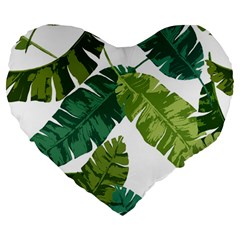 Banana Leaves Tropical Large 19  Premium Flano Heart Shape Cushions by ConteMonfrey