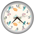 Cool Summer Pattern - Beach Time!   Wall Clock (Silver) Front