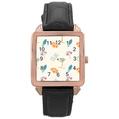 Cool Summer Pattern - Beach Time!   Rose Gold Leather Watch  by ConteMonfrey