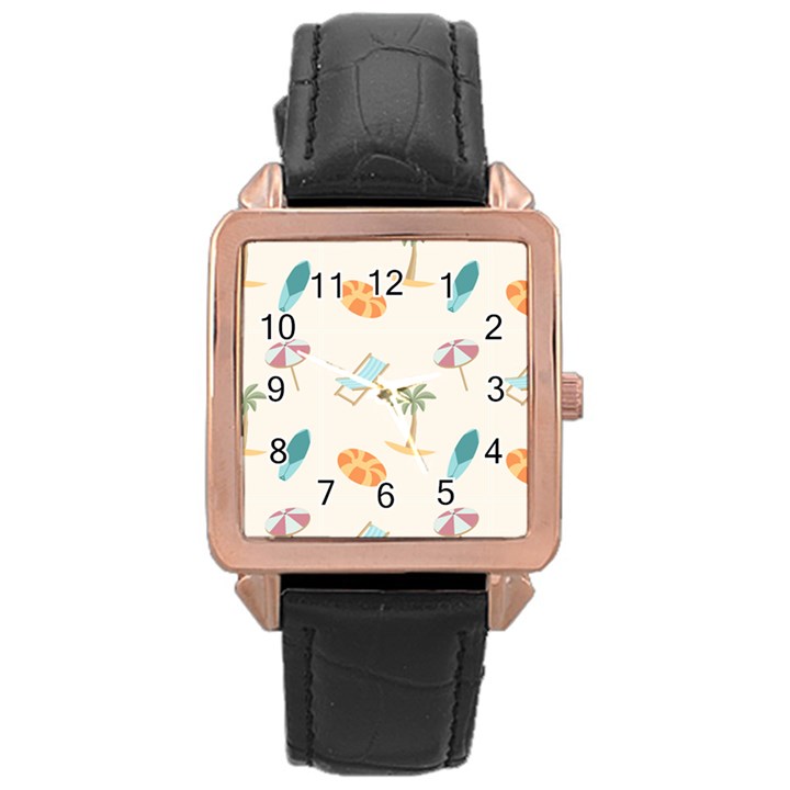 Cool Summer Pattern - Beach Time!   Rose Gold Leather Watch 