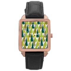 Pine Trees   Rose Gold Leather Watch  by ConteMonfrey