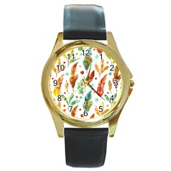 Watercolor Nature Glimpse  Round Gold Metal Watch by ConteMonfrey