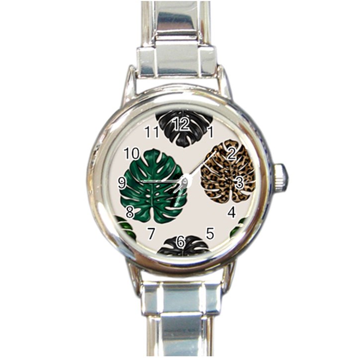 Colorful Monstera  Round Italian Charm Watch