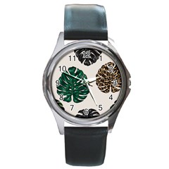 Colorful Monstera  Round Metal Watch by ConteMonfrey