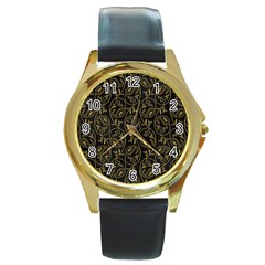 Classy Golden Leaves   Round Gold Metal Watch by ConteMonfrey