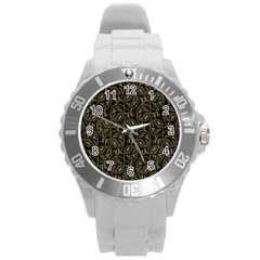 Classy Golden Leaves   Round Plastic Sport Watch (l) by ConteMonfrey