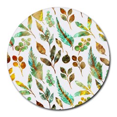 Leaves And Feathers - Nature Glimpse Round Mousepad by ConteMonfrey