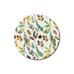 Leaves And Feathers - Nature Glimpse Rubber Coaster (round) by ConteMonfrey